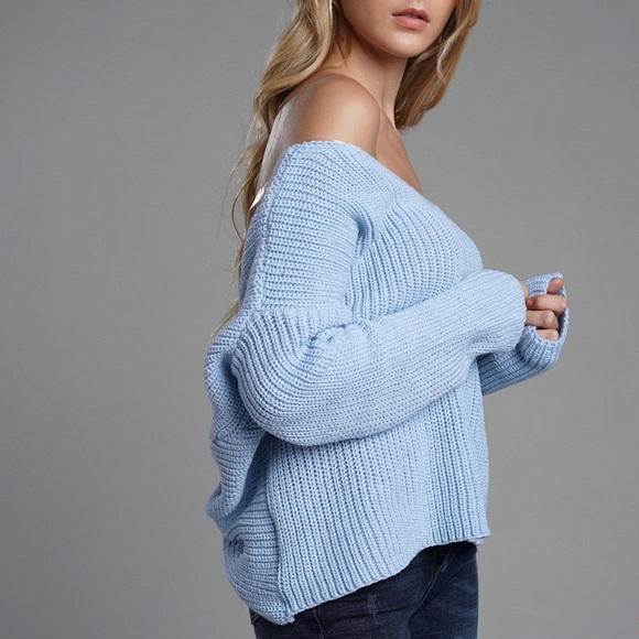 5🌟Sunny Day Sexy Blue Long Sleeve Cozy Sweater - Picture 7 of 8